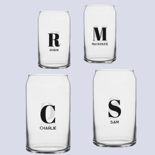 Simple Modern Monogram Initial Name Personalised Can Glass