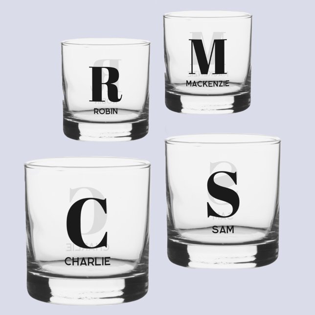 Simple Modern Monogram Initial Name Personalised Whiskey Glass (Monogram initial name personalized modern glass)