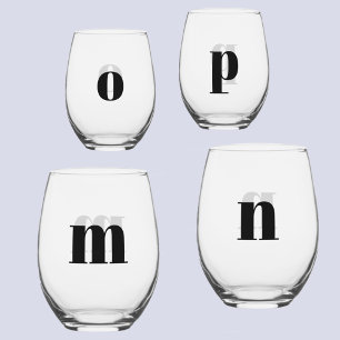 Simple Modern Monogram Initial Personalised Stemless Wine Glass