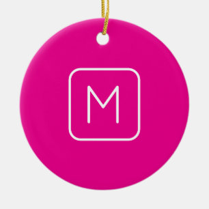 Simple & Modern Monogram Initial   Pink & White Ceramic Tree Decoration