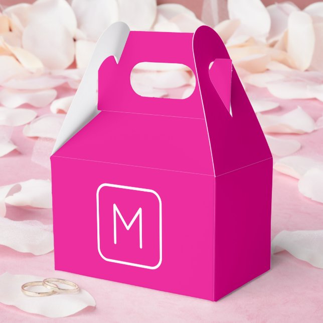 Simple & Modern Monogram Initial | Pink & White Favour Box (Wedding)