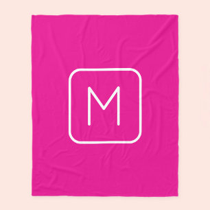 Simple & Modern Monogram Initial   Pink & White Fleece Blanket