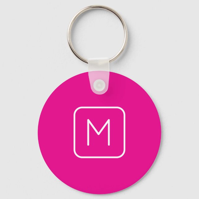 Simple & Modern Monogram Initial | Pink & White Key Ring (Front)
