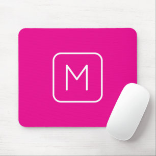Simple & Modern Monogram Initial Pink & White Mouse Mat