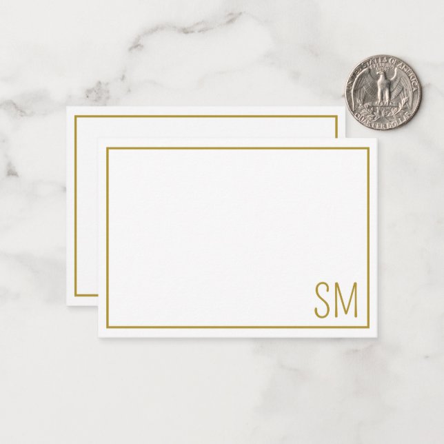 Simple Modern Monogram Initials Gold Border Card (Front/Back In Situ)