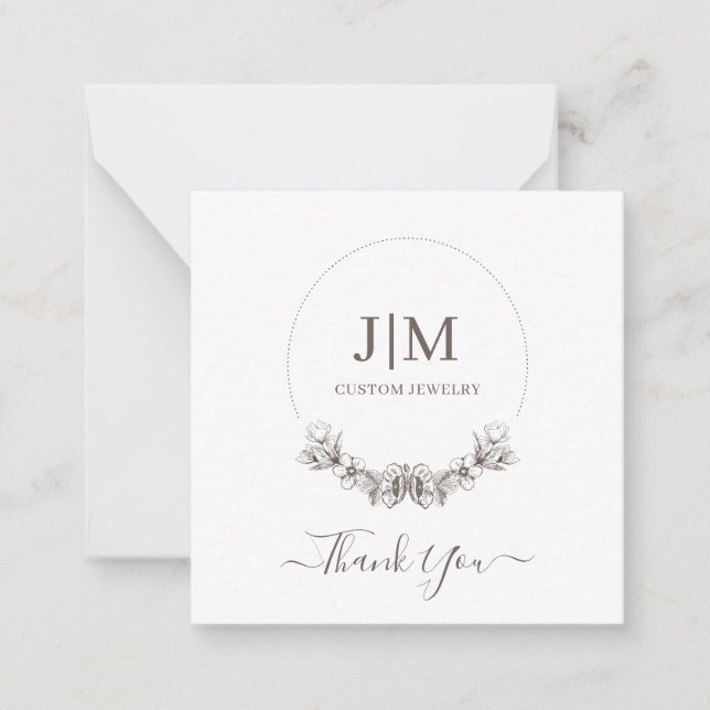 Simple Modern Monogram Jeweller Product Label Note Card (Front)