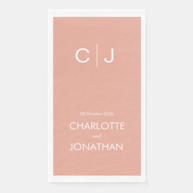 Simple Modern Monogram Peach Wedding    Napkin (Front)