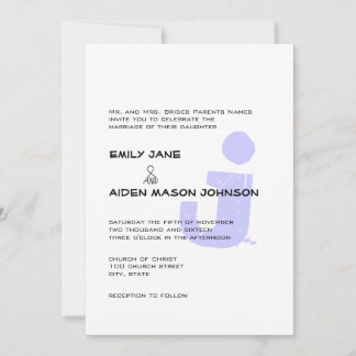 Simple Modern Monogram Periwinkle Wedding  Invitation