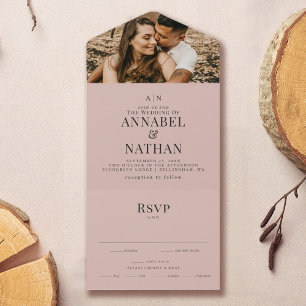 Simple Modern Monogram & Photo Dusty Rose Wedding All In One Invitation