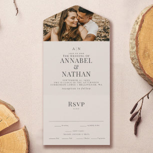 Simple Modern Monogram & Photo Ivory Wedding   All In One Invitation