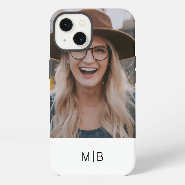 Simple Modern Monogram Photo Personalised Name iPhone Case (Back)