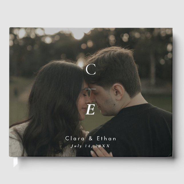 Simple Modern Monogram Photo Wedding Guest Book (Front)