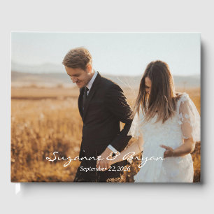 Simple Modern Monogram Photo Wedding Guest Book