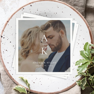 Simple Modern Monogram Photo Wedding Napkin