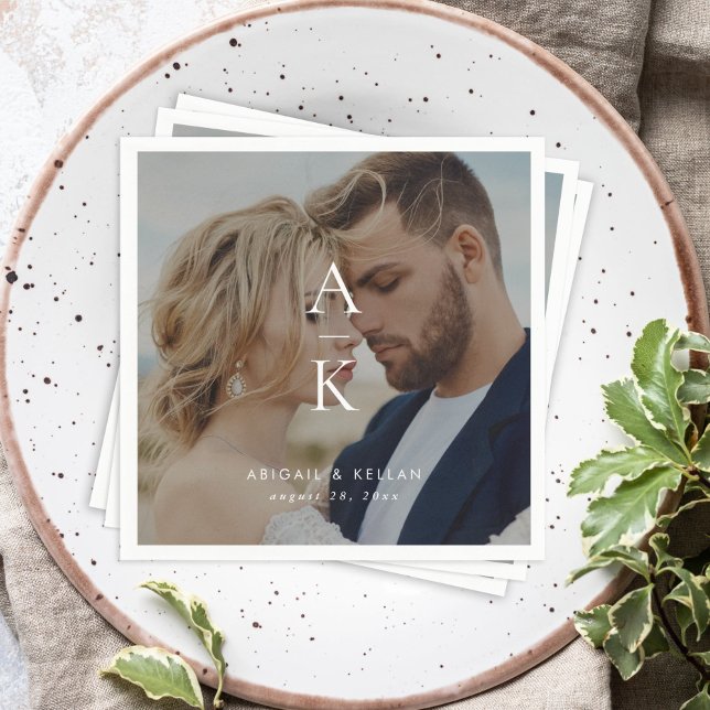 Simple Modern Monogram Photo Wedding Napkin (Creator Uploaded)