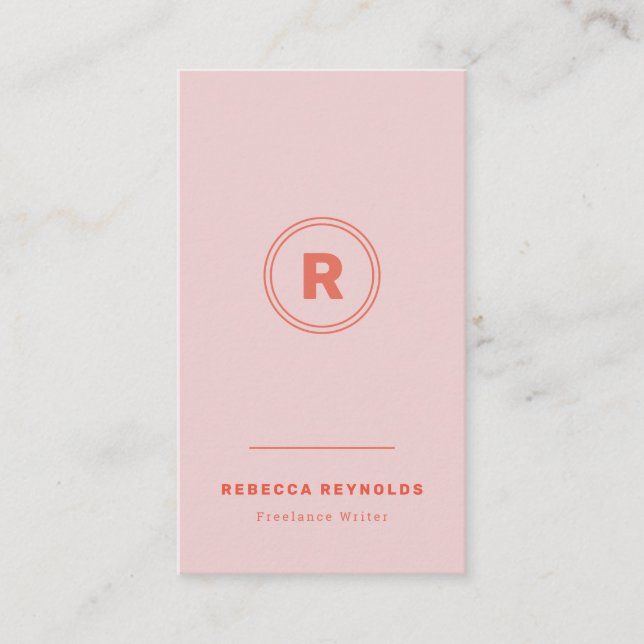 Simple Modern Monogram Pink & Red Business Card (Front)