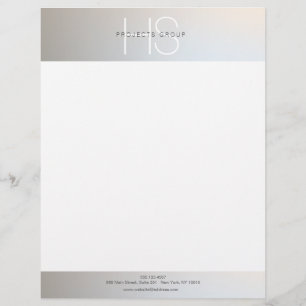 Simple Modern Monogram Professional Grey Silver Custom Letterhead