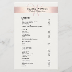Simple Modern Monogram Rose Gold Price List Menu