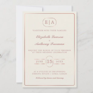 Simple Modern Monogram Rose Gold Wedding Invitation