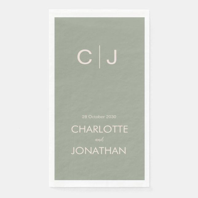 Simple Modern Monogram  Sage Green Wedding     Napkin (Front)