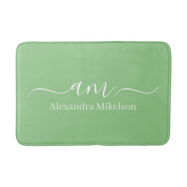 Simple Modern Monogram sage Minimalist Bath Mat (Front)