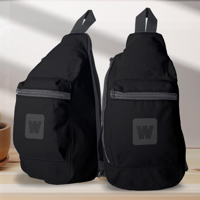 Simple Modern Monogram Travel Black Sling Bag (Black Monogram simple modern sling bag)