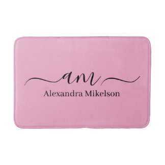 Simple Modern Monogram white Minimalist Bath Mat