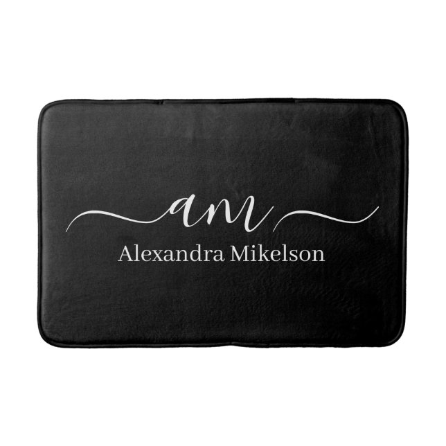Simple Modern Monogram white Minimalist Bath Mat (Front)