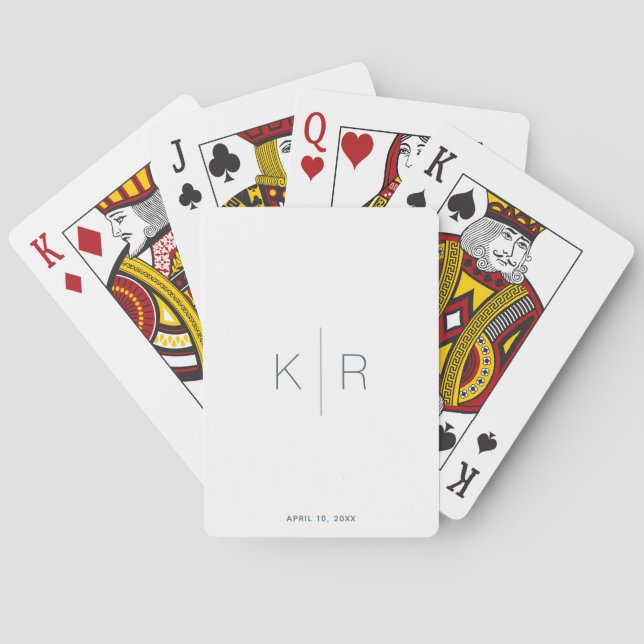 Simple & Modern Monogram White & Navy Bicycle Play Playing Cards (Back)