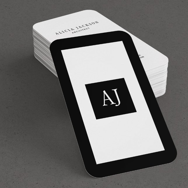 Simple modern monogrammed elegant black white business card (You can choose the ROUNDED CORNERS)