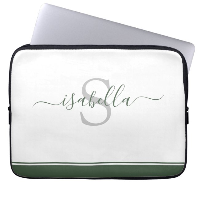 Simple Modern Monogrammed Evergreen Laptop Sleeve (Front)