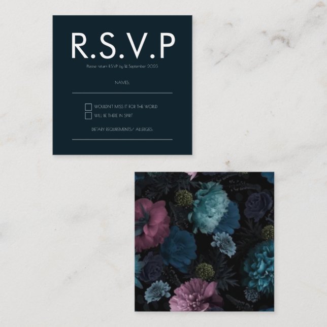 Simple Modern Moody Floral Wedding RSVP Card (Front/Back)