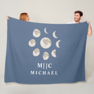 simple modern moon monogram personalised fleece blanket