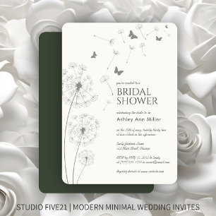 Simple Modern Moss Green Dandelion Bridal Shower Invitation