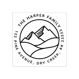 Simple Modern Mountain Landscape Family Address Rubber Stamp