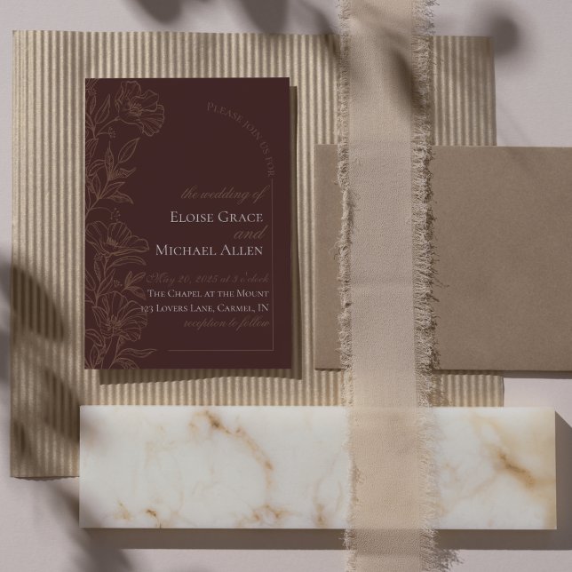 Simple Modern Mousse Brown Wedding Invitation (Modern Elegant Mousse Brown Wedding Suite Theme with options to personalize for your special day.)