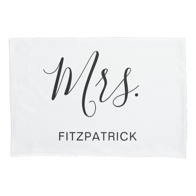 Simple Modern Mrs Bride Newlywed Elegant Wedding Pillowcase (Front)