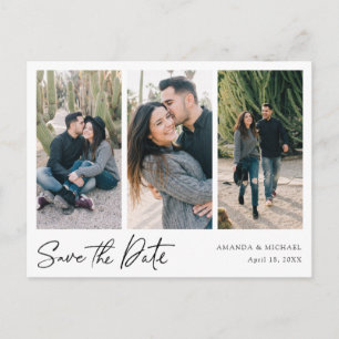 Simple Modern Multi Photo Collage Save the Date Invitation Postcard