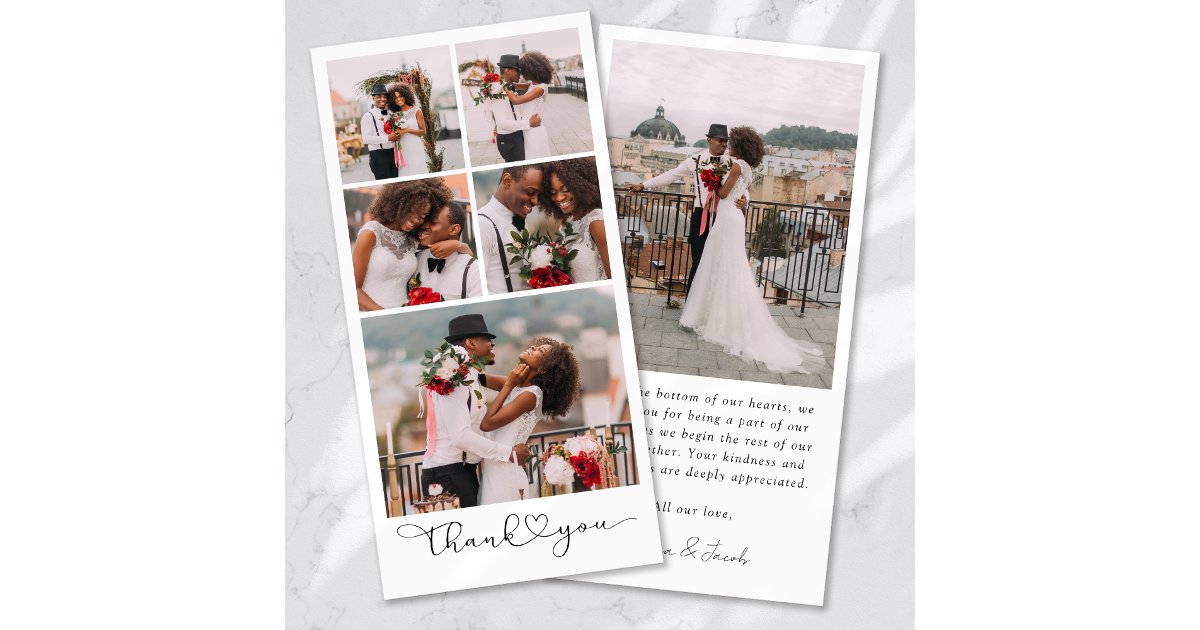 Simple Modern Multi Photo Collage Wedding Thank You Card | Zazzle