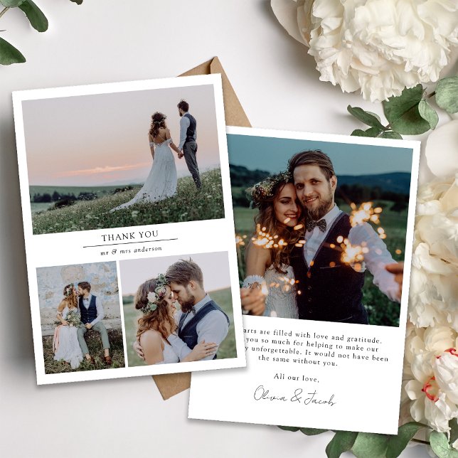 Simple Modern Multi Photo Collage Wedding Thank You Card (Creator Uploaded)