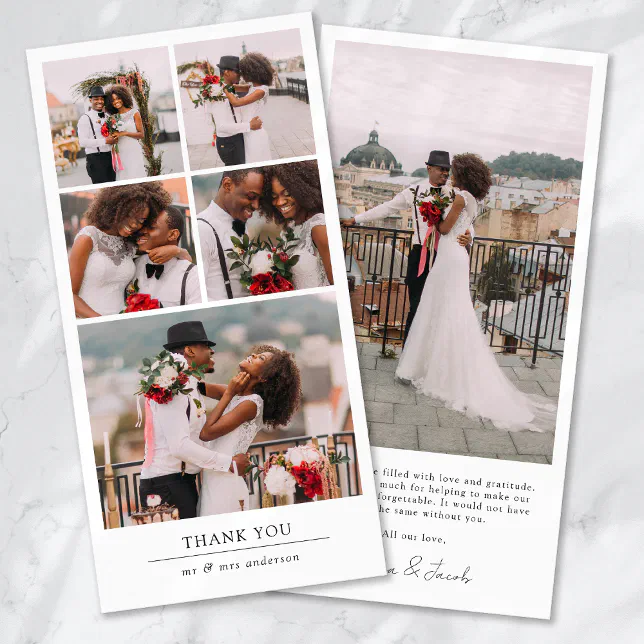 Simple Modern Multi Photo Collage Wedding Thank You Card | Zazzle