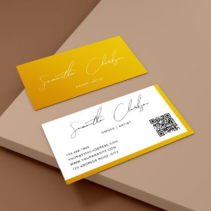Simple Modern Mustard Handwritten Script QR code Business Card