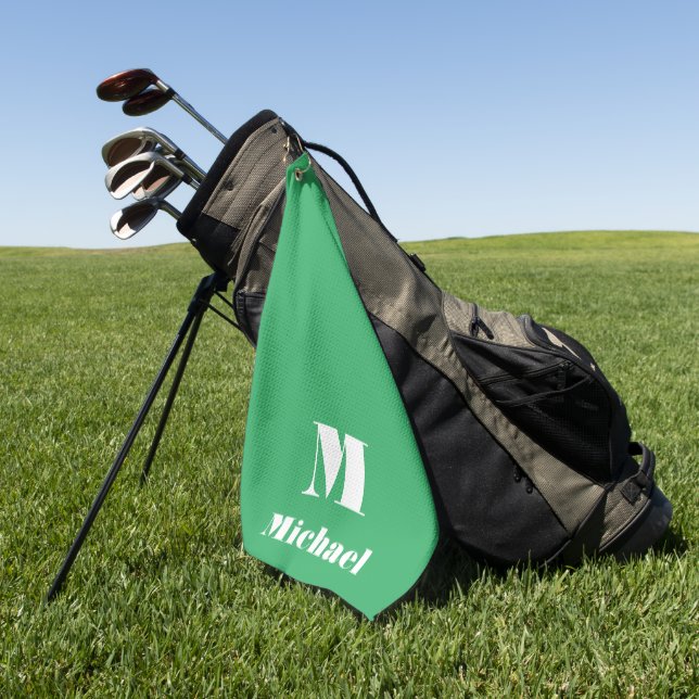 Simple Modern Name Initial Solid Colour Green Golf Towel (Green)