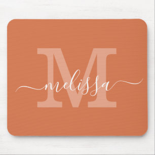 Simple Modern Name Monogram Initial Terracotta Mouse Mat