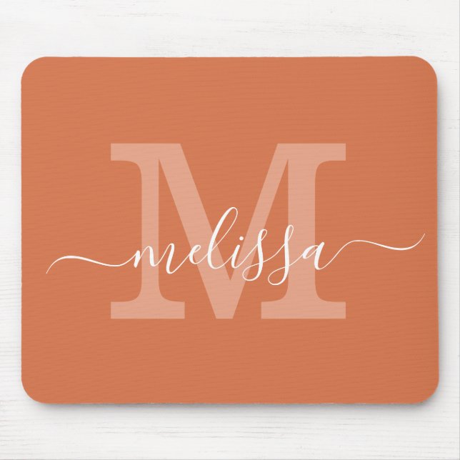 Simple Modern Name Monogram Initial Terracotta Mouse Mat (Front)