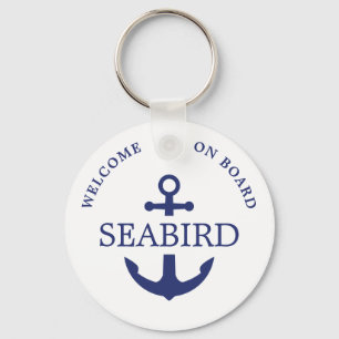 Simple Modern Nautical Anchor Welcome Aboard Blue  Key Ring
