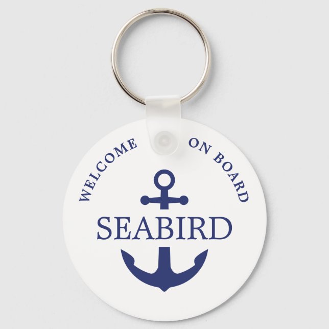 Simple Modern Nautical Anchor Welcome Aboard Blue  Key Ring (Front)