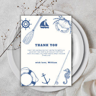 Simple Modern Nautical Fishing Boy Baby Shower Thank You Card
