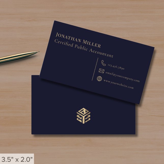 Simple Modern Navy Blue and Gold Business Card (Creator Uploaded)