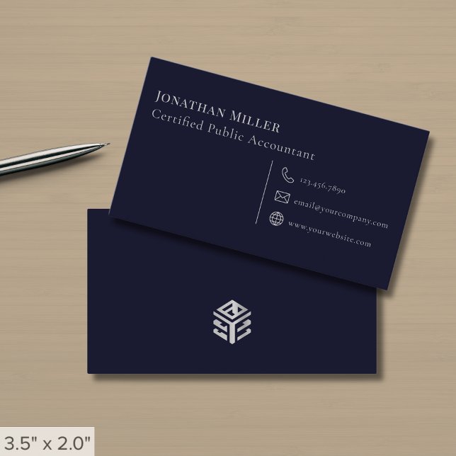 Simple Modern Navy Blue and Grey Business Card (Creator Uploaded)